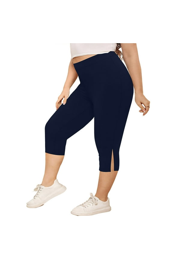 Capri Leggings for Plus Size Women, High Waist Tummy Control Side Slit No See Through Opaque Seamless Butt Lifting Pilates Compression Athletic Yoga Pants