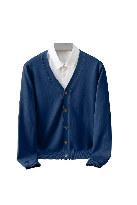 Casual Men’s Multi-Color V Neck Cardigan Sweater Button Down Cable Knit Design Soft Wool Blend