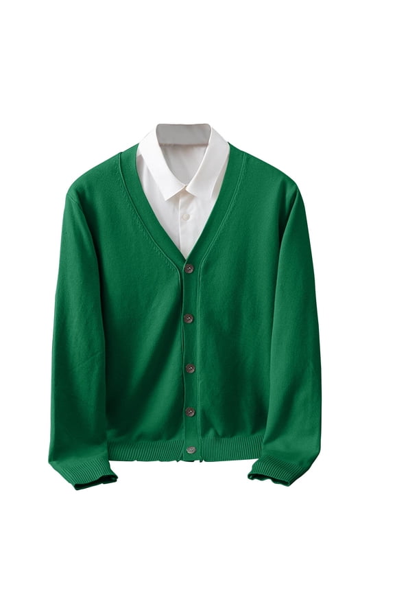 Casual Men’s Multi-Color V Neck Cardigan Sweater Button Down Cable Knit Design Soft Wool Blend