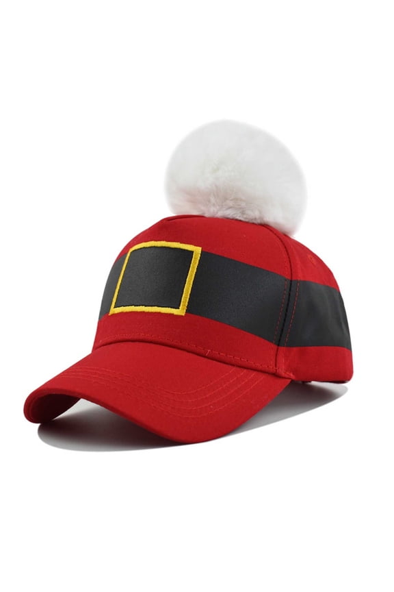 Christmas Baseball Cap Hat with Pom, Santa Claus Hat, Fuzzy Ball Xmas Santa Hat for New Year