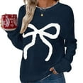 thumbnail image 1 of Felirenzacia Christmas Cute Bow Tie Sweaters, Crewneck Long Sleeve Knit Pullovers with Emboidery, Ugly Holiday Plush Jumpers, 1 of 7