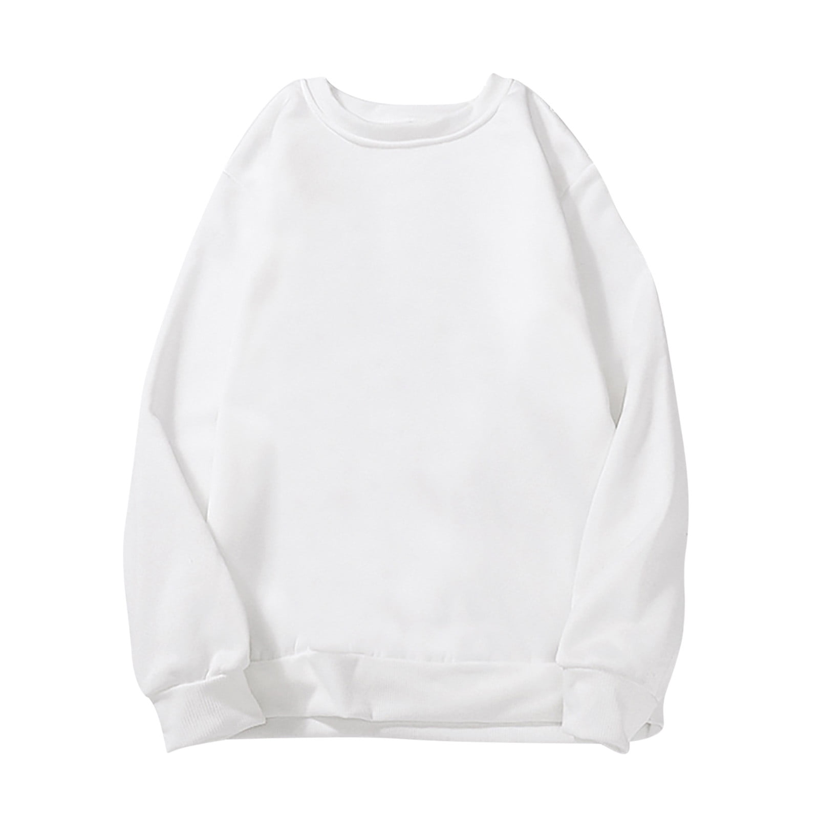 Cotton Long Sleeve Crewneck sweatshirt for Women Pullover Loose Tops, White,L
