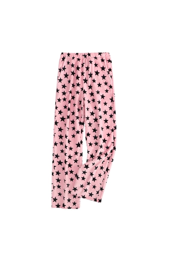 Cute Plush Pj Pants for Women Elastic Fluffy Loose Lounge Pajamas Bottoms Cozy Warm Fleece Home Sleep Pants Loungewear