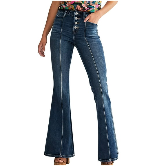 Felirenzacia Flare Jeans for Women, Button Down High Waist Stretch Bell Bottom Slim Fit Jeggings, Tummy Control Butt Lifting Denim Pants