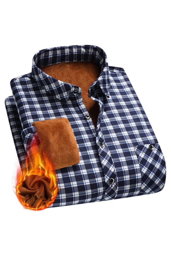 George Big and Tall Men's Fleece Shirt, Chest Pocket Warm Checkered Plaid Long Sleeve Shirt,Blue,4XL