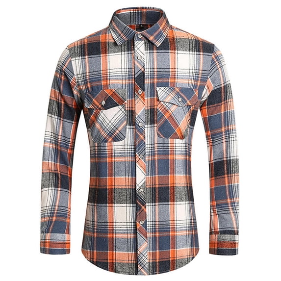 Felirenzacia George Men and Big Men's Classic Plaid Cotton Shirt, Double Pocket Tartan Long Sleeve Fitted Dress Shirt for Daily Workwear,Red,5XL