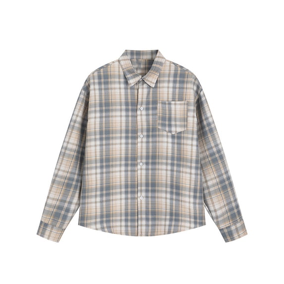 Felirenzacia George Men and Big Men's Plaid Shirt, Chest Pocket Long Sleeve Tartan Shirt,Beige,2XL