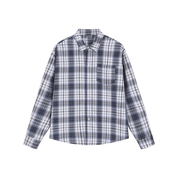 Felirenzacia George Men and Big Men's Plaid Shirt, Chest Pocket Long Sleeve Tartan Shirt,Navy,L