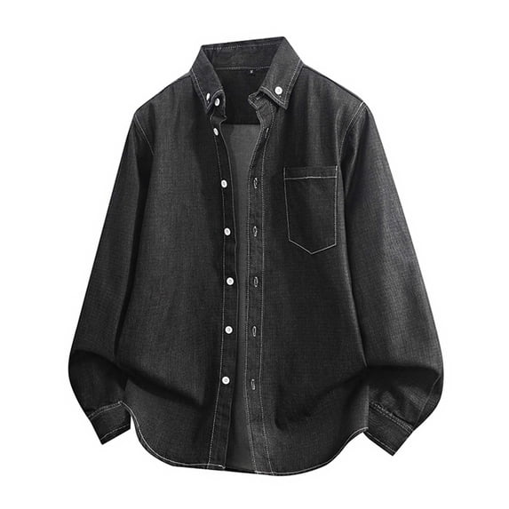 Felirenzacia George Men's Casual Denim Shirt, Long Sleeve Jeans Shirt for Streetwear,Black,M