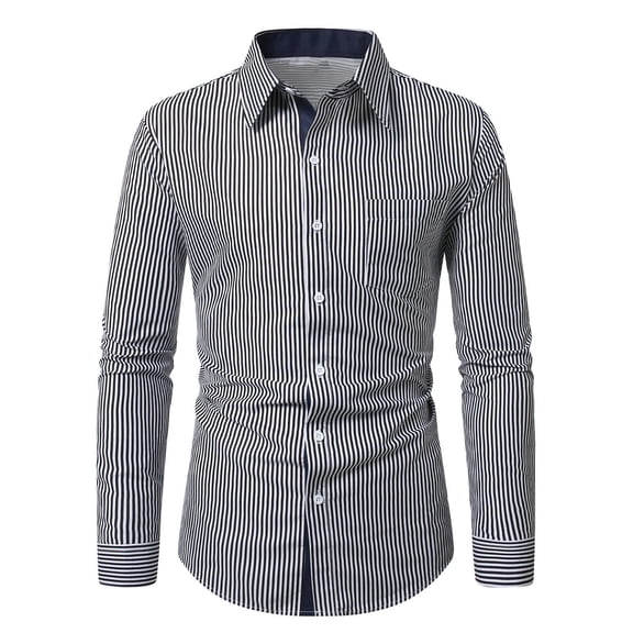 Felirenzacia George Men's Dress Shirt, Classic Striped Long Sleeve Shirt for Work with Chest Pocket,Black,XL