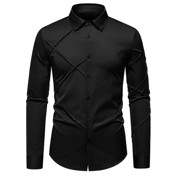 Felirenzacia George Men's Dress Shirt, Long Sleeve Ribbed Bussiness Casual Shirt,Black,2XL