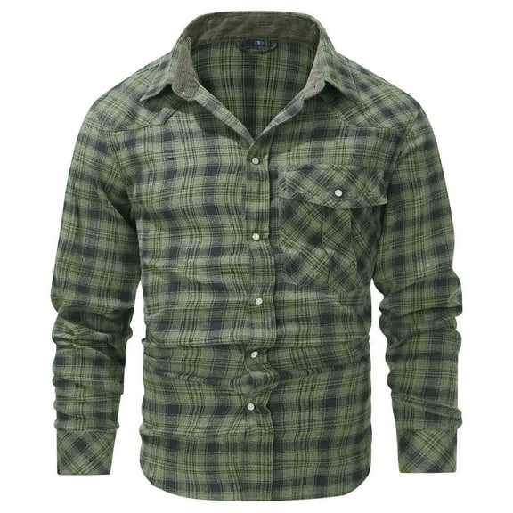 Felirenzacia George Men's Flannel Plaid Shirt, Vintage Chest Pocket Tartan Long Sleeve Dress Shirt for Big Men,Green,S