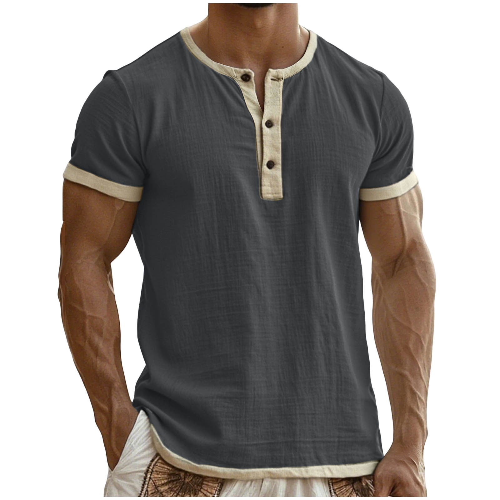 Felirenzacia George Men's Quarter Button Front Short Tee, 0.4Lbs Cotten ...