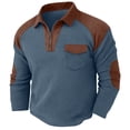 thumbnail image 1 of Felirenzacia Men's Quarter Zip Front Walf Knit Patch Sweatshirt with Chest Pocket, Long Sleeve Tee Shirt for Big and Tall,Blue,L, 1 of 7