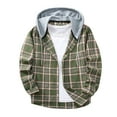 thumbnail image 1 of Felirenzacia Men's Tartan Hoodie Shirt, Checkered Plaid Long Sleeve Jacket for Outwear Coat with Gray Hood,Green,2XL, 1 of 9