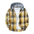 thumbnail image 1 of Felirenzacia Men's Tartan Hoodie Shirt, Checkered Plaid Long Sleeve Jacket for Outwear Coat with Gray Hood,Yellow,2XL, 1 of 9