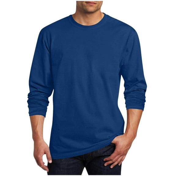 Felirenzacia George Men's and Big Men's Cotton Sweatshirt, Plus Size Crewneck Long 0.7 Lbs Cotton Blends Undershirt,Dark Blue,M