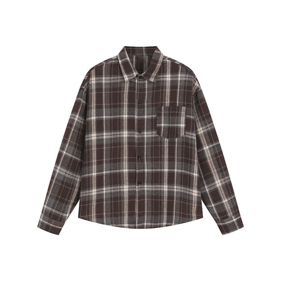 Felirenzacia George Men's and Big Men's Tartan Shirt, Chest Pocket Long Sleeve Plaid Shirt,Coffee,L