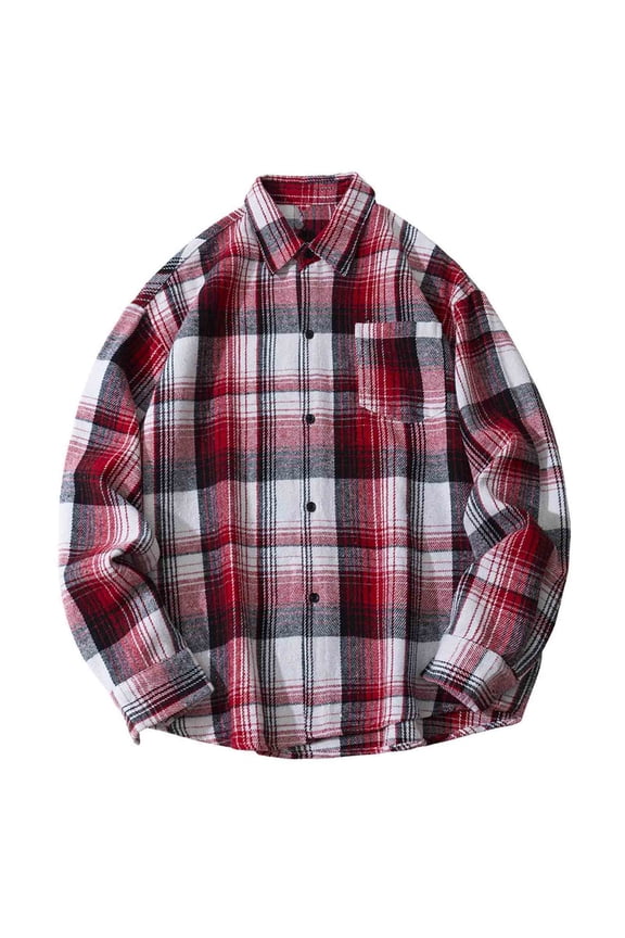 Men's and Big Men's Tartan Shirt, Chest Pocket Long Sleeve Plaid Shirt,Red,XL