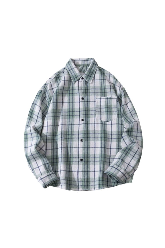 George Plus Size Men's Long Sleeve Plaid Shirt, Chest Pocket Tartan Shirt Jacket,Green,L