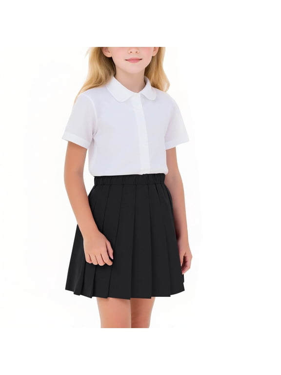 Girls Pleated Mini Skirt with Shorts, High Waist School Uniform Skort, Lightweight Athletic A-Line Skater Skirt with Elastic Waist