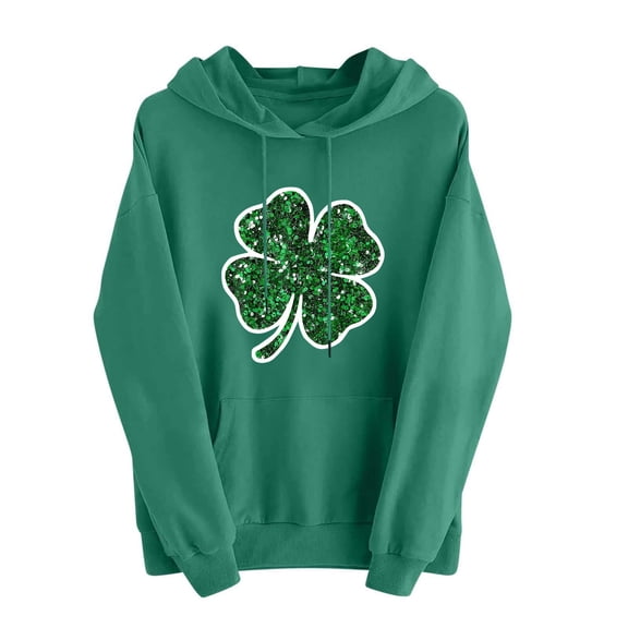 Felirenzacia Green Clover Women’s Hoodie St. Patrick’s Day Pullover Tops Lucky Graphic Shirt Cozy Fleece Long Sleeve Sweatshirt, Green,2XL
