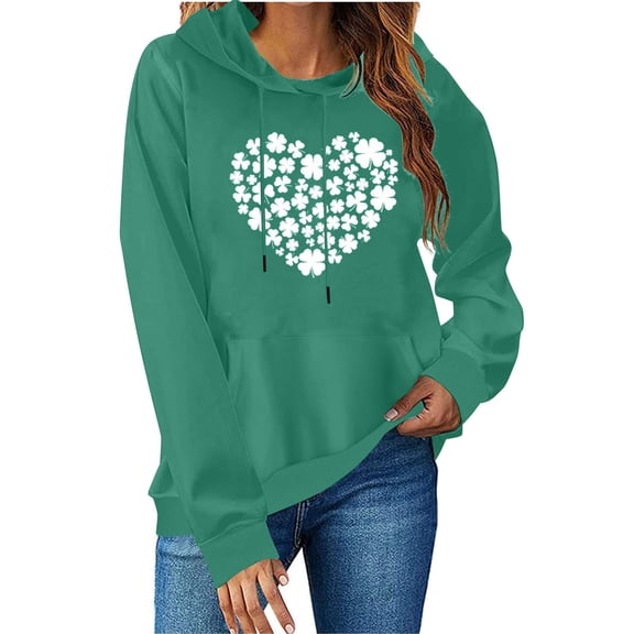 Felirenzacia Green Clover Women’s Hoodie St. Patrick’s Day Pullover Tops Lucky Graphic Shirt Cozy Fleece Long Sleeve Sweatshirt, Green,L