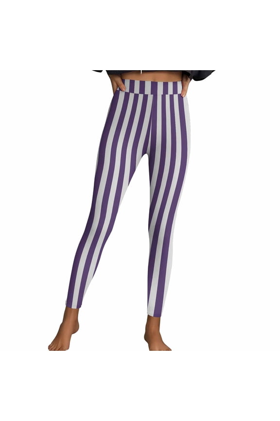 Halloween Christmas Striped Leggings for Women Buttery Soft Funny Printed Leggings Hight Waisted Yoga Pants Halloween Pajama Pants