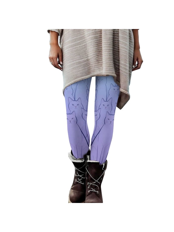 Halloween Leggings for Women Buttery Soft Funny Printed Leggings Hight Waisted Yoga Pants Halloween Cute Kitty Pajama Pants