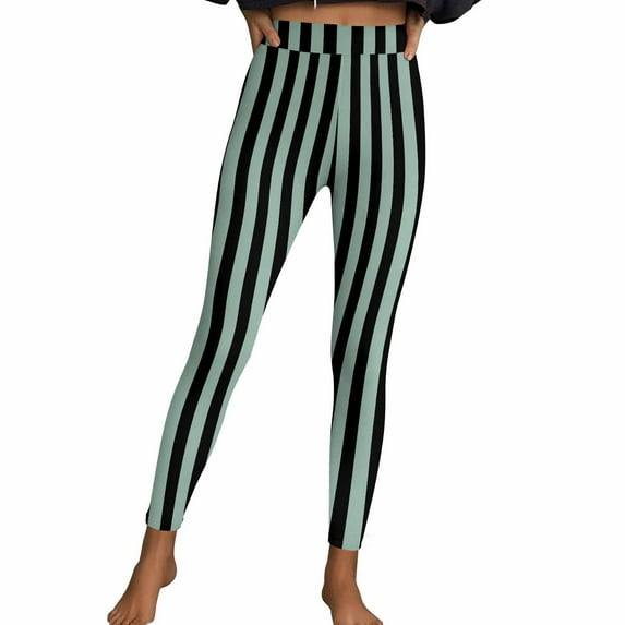 Felirenzacia Halloween Leggings for Women Buttery Soft Striped Funny Printed Leggings Hight Waisted Yoga Pants Halloween Pajama Pants