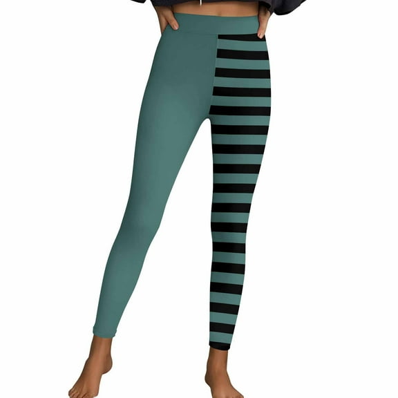 Felirenzacia Halloween Seamless No See Through Compression Tummy Control Butt Lifting Butter Soft Pilates Striped Color Blocking Athletic Pro Leggings