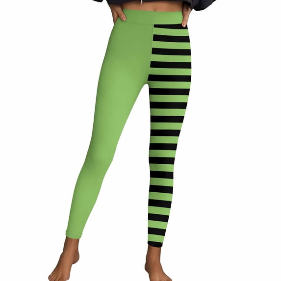 Felirenzacia Halloween Seamless No See Through Compression Tummy Control Butt Lifting Butter Soft Pilates Striped Color Blocking Athletic Pro Leggings