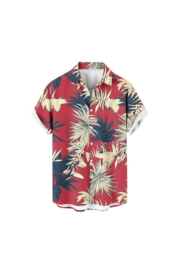 Hawaiian Shirt For Man Hot Pink Print Tropical Palm Print Vintage Bowling Shirt Cuba Beach Plus Size
