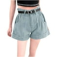 thumbnail image 1 of Felirenzacia Jean Shorts for Women Trendy High Waisted Stretchy Denim Summer Raw Hem Mom Long Shorts Cutoff Jorts,Blue,XL, 1 of 4