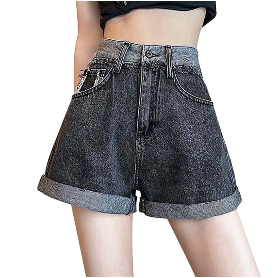 Felirenzacia Jean Shorts for Women Trendy High Waisted Stretchy Denim Summer Raw Hem Mom Long Shorts Cutoff Jorts,Gray,2XL