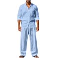 thumbnail image 1 of Felirenzacia Lightweight Men’s 2 Piece Summer Set – Linen Button Down Shirt and Casual Pants Outfit with Pockets, Loose Fit Beach Resort Wear for Vacation and Yoga, 1 of 7