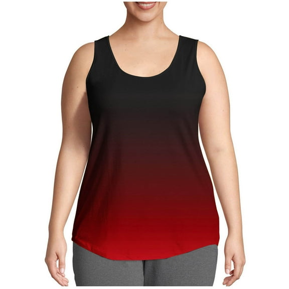 Felirenzacia Long Tank Tops For Plus Size Women Gradient Tank-Neck Basic Casual Flowy Summer Sleeveless T-Shirt Basic Tank Tops For Big and Tall Women, L-5XL ,Red,L