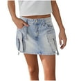 thumbnail image 1 of Felirenzacia Low Waist Cargo Skirt Women Button Mini Cargo Denim Skirt with Pocket Y2K Mini Jean Skirt, Light Blue,L, 1 of 9
