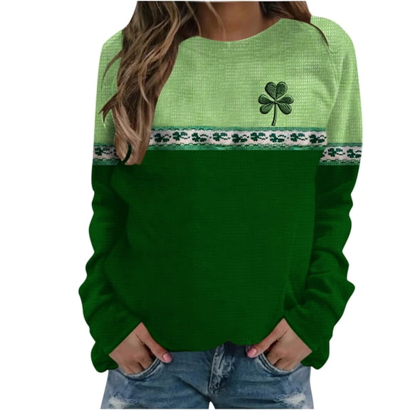 Felirenzacia Lucky Clover Women’s Sweatshirt St. Patrick Theme Pullover Tops Crewneck Holiday Shirt Casual Warm Daily Tops, Multicolor,3XL