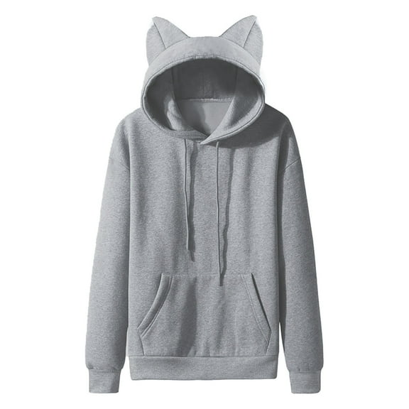 Felirenzacia Men Casual Solid Pullover Cat Ears Hooded Fleece Pocket Sweatshirt Hoodie