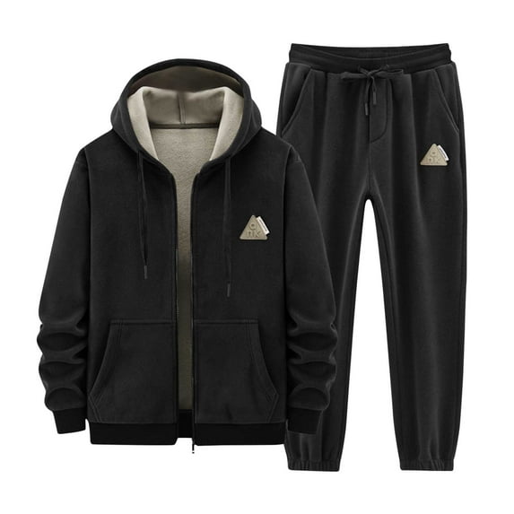 Felirenzacia Men's 2-Pieces Sherpa Lined Sweatshirts Fleece Hoodies Basic Sets Warm Crewneck Winter Sweatshirt & Pants