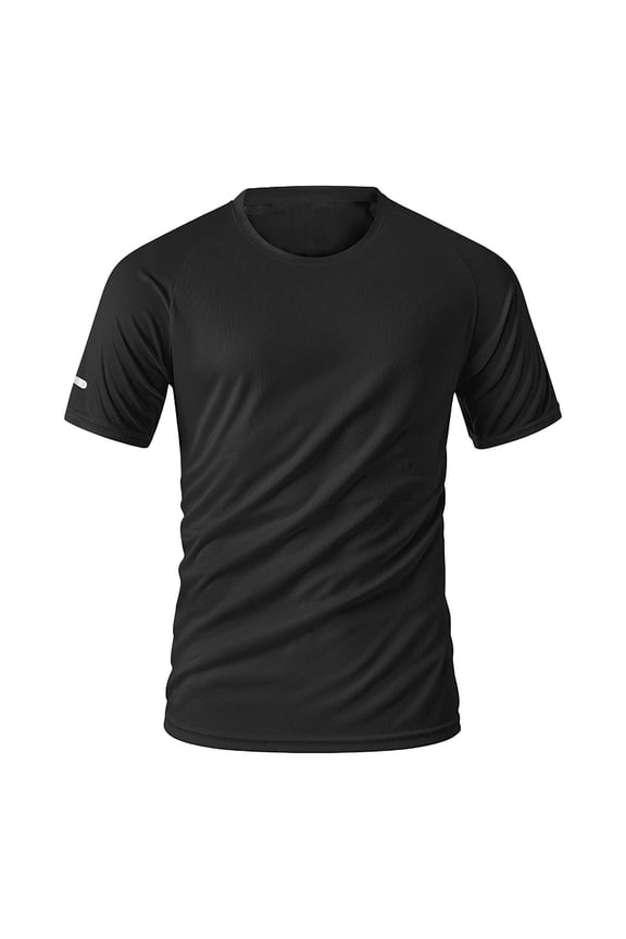 Men's Breathable Moist Wicking Quick Dry T-Shirt Short Sleeve Summer Cooling Tee Top Solid Pullover for Big Men Black,S