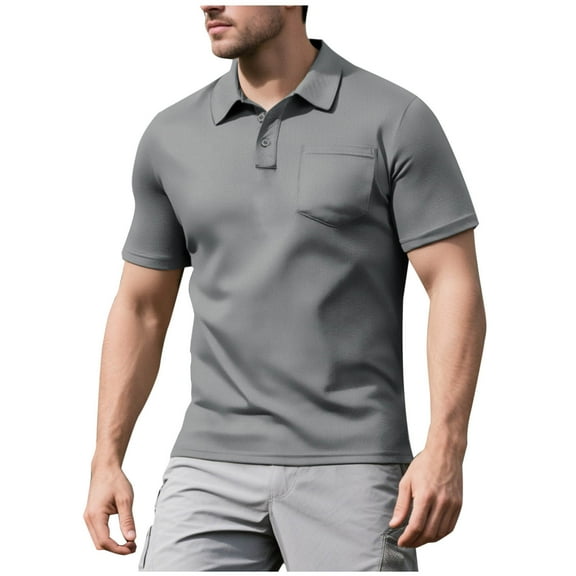 Felirenzacia Men’s Durable Stitch Polo Shirt, Short Sleeve Comfort Stretch Casual Golf Top, Gray,S