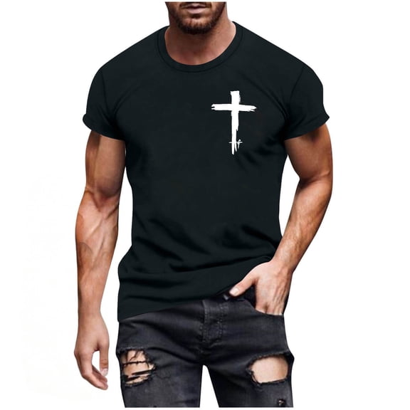 Felirenzacia Men's Hanukkah Cross Graphic T-Shirt Casual Stretch Moist Wicking Tee Summer Short Sleeves Pullover Black,L