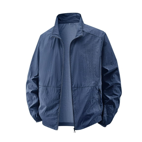 Felirenzacia Men’s Lightweight Zip Up Windbreaker Jacket, Packable Water-Resistant Outdoor Hiking Coat with Elastic Cuffs and Pockets, Dark Blue,4XL