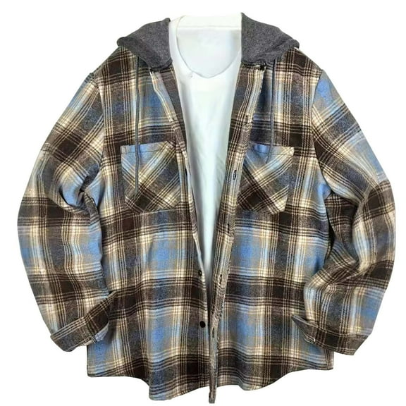 Felirenzacia Men’s Long Sleeve Flannel Shirt Jacket with Hood, Berber Lined Polyfill Insulated Plaid Outerwear Warm