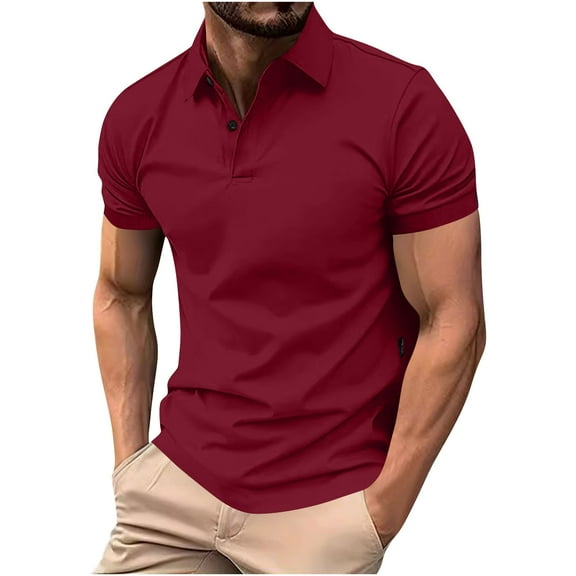 Felirenzacia Men’s Moisture Wicking Golf Polo, Short Sleeve Breathable Quick Dry Shirt, Wine,S