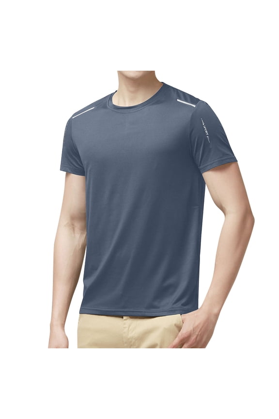 Men's Moisture Wicking Plus Size T-Shirts, Short Sleeve Crewneck Solid Color Tees, 5XL