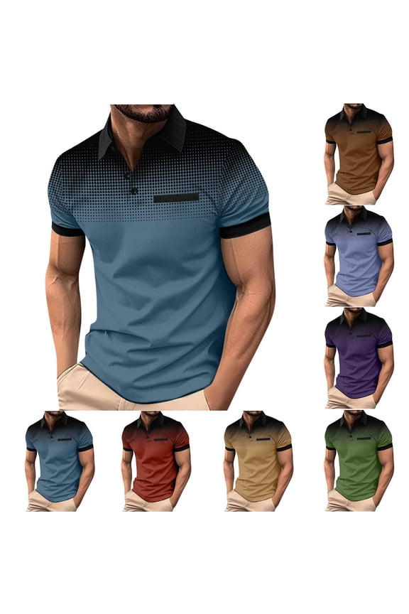 Men’s Quick Dry Active Polo Shirt, Short Sleeve Workout Performance Golf Top, Dark Blue,L