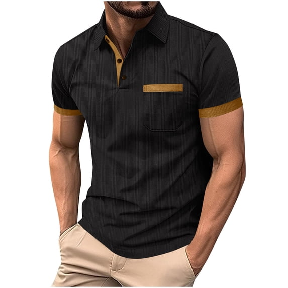 Felirenzacia Men’s Regular Fit Polo, Lightweight Performance Ribbed Knit Textured Short Sleeve Shirt, Black,M